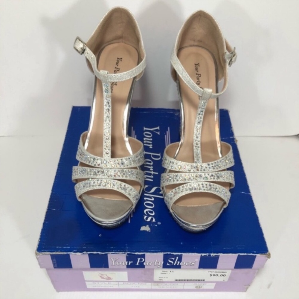 YOUR PARTY SHOES MADISON-704 Women’s Size 8.5 Silver & Bling in Original Box